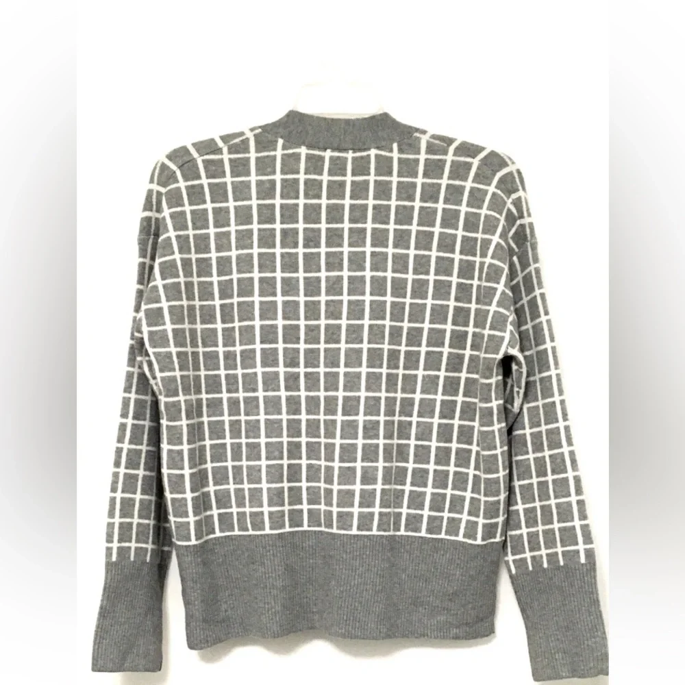 A New Day Women's L Cozy Knit Light Gray Windowpane Everyday Cardigan Sweater - Picture 2 of 7